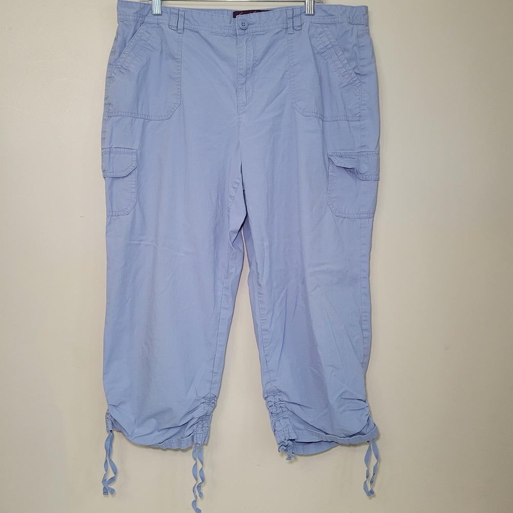 Gloria Vanderbilt Womens Light Blue Cargo Crop Utility Pants Size 16 Drawstring